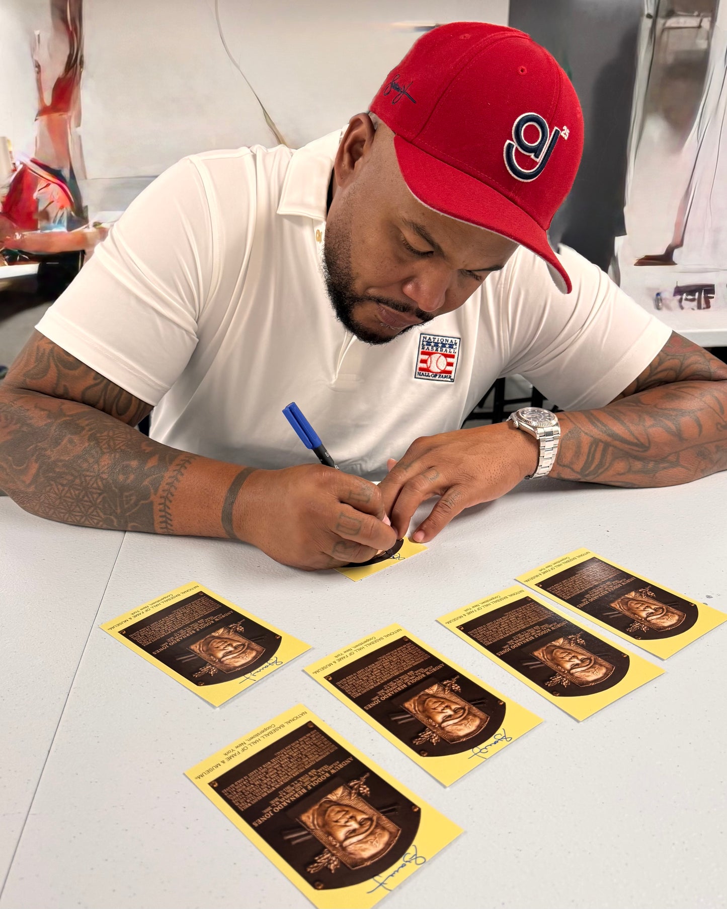 ANDRUW JONES signed 2026 Hall Of Fame Induction Plaque Postcard w/ Beckett witness COA